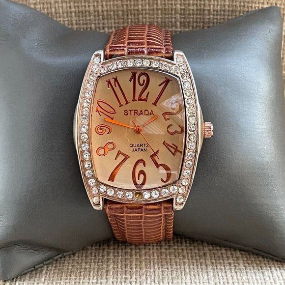 Strada Ldies Wristwatch Brown Leather Band Japan Quartz Movement - Picture 2 of 12